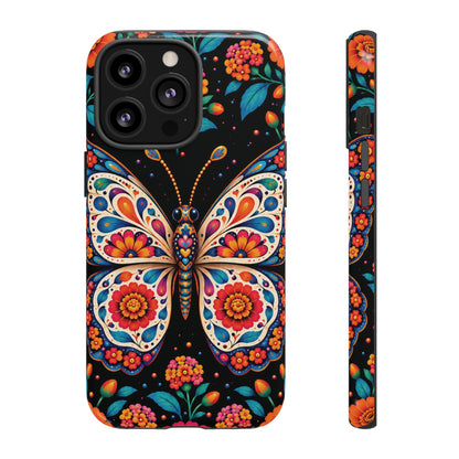 Vibrant Orange and Turquoise Calavera Butterfly Phone Case - Multicolor Phone Case - iPhone 13 Pro / Glossy