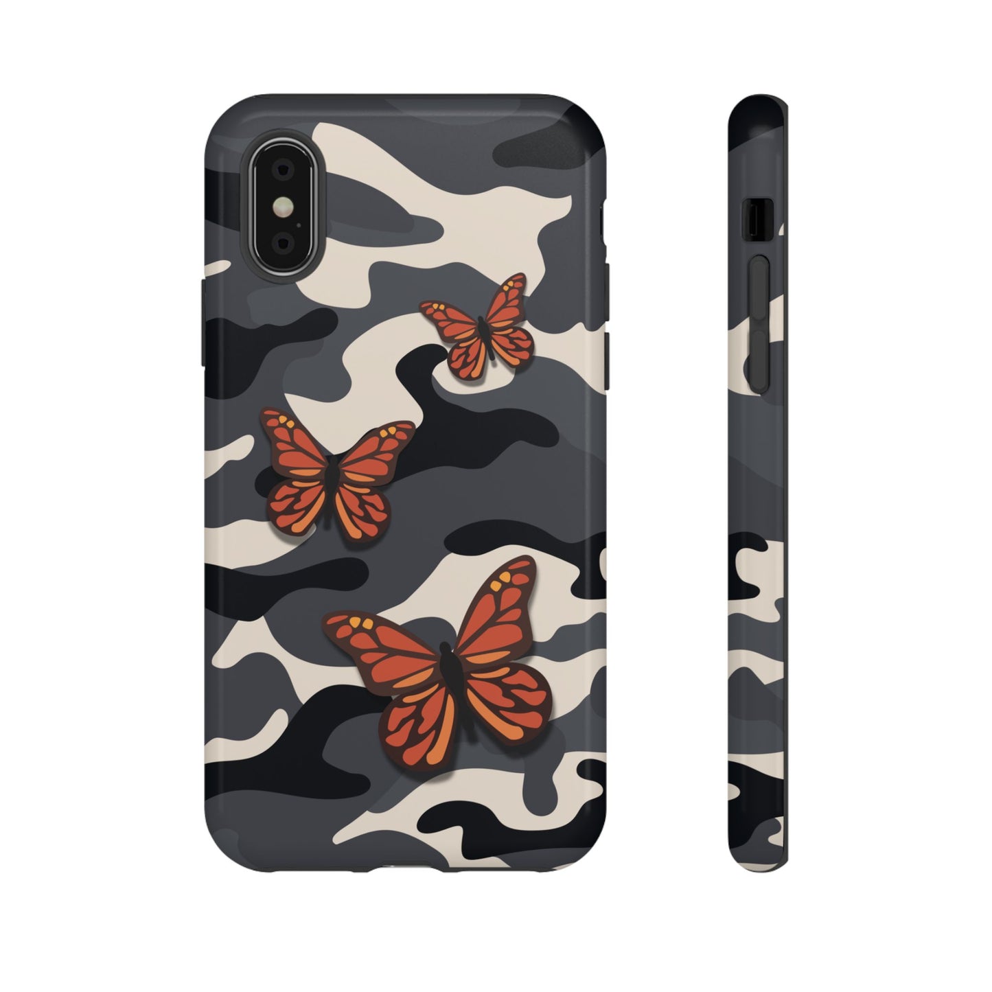 iPhone X / Glossy Phone Case - Black & Orange Butterfly Camo Phone Case
