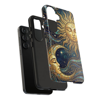 Elegant Teal & Gold Sun and Moon Phone Case