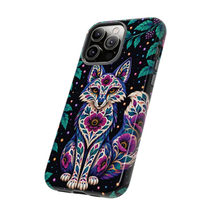 Vibrant Purple and Teal Calavera Fox Phone Case - Multicolor Phone Case