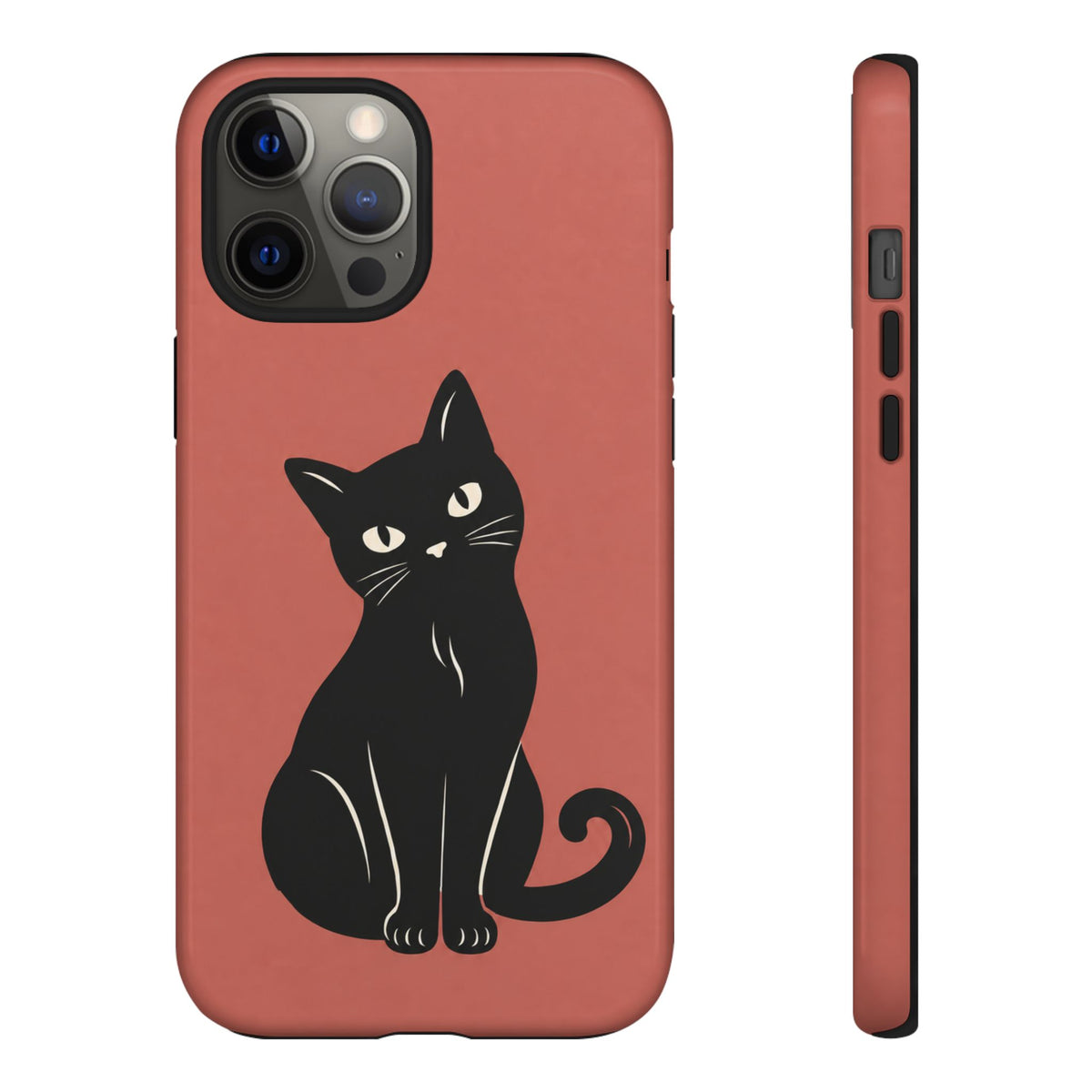 Minimalist Coral Red & Black Cat Phone Case