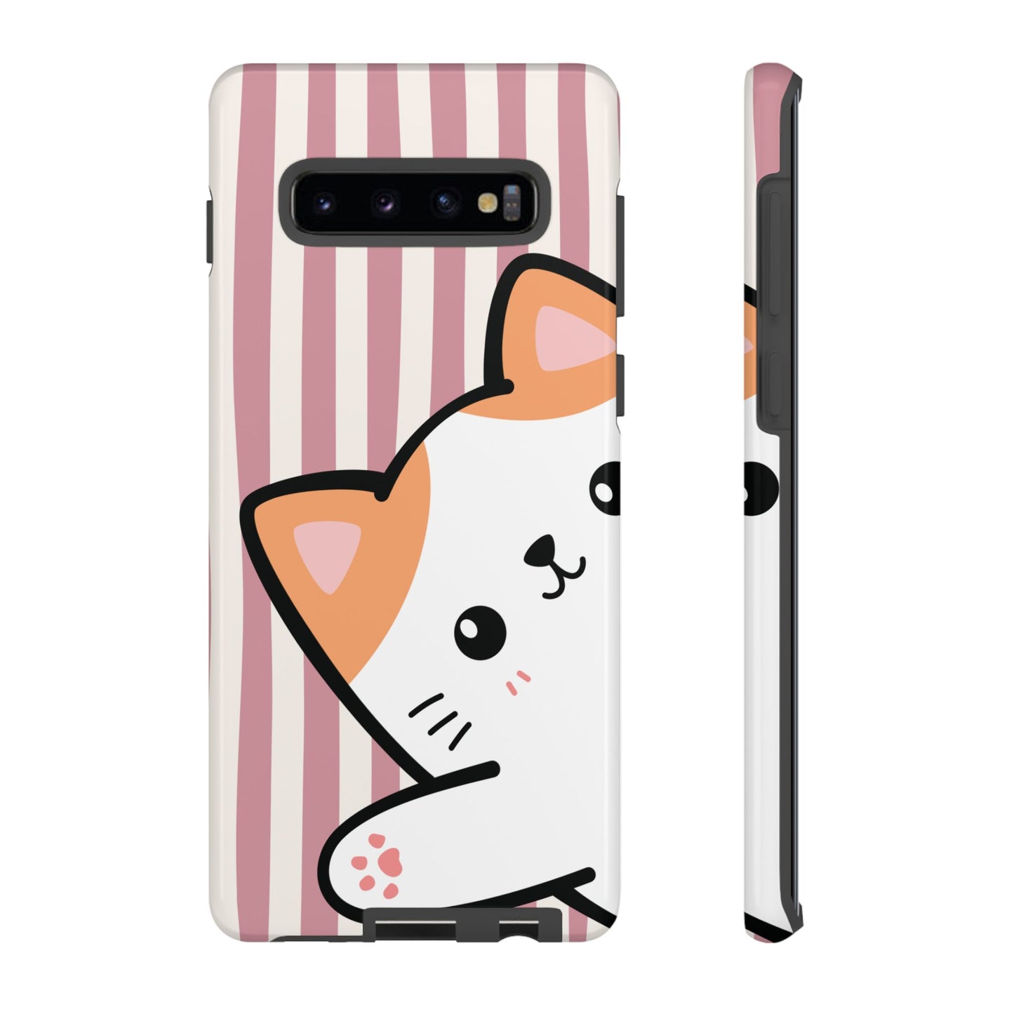 Playful Peakaboo Cat with Pink Stripe Pattern Phone Case - Pink Phone Case