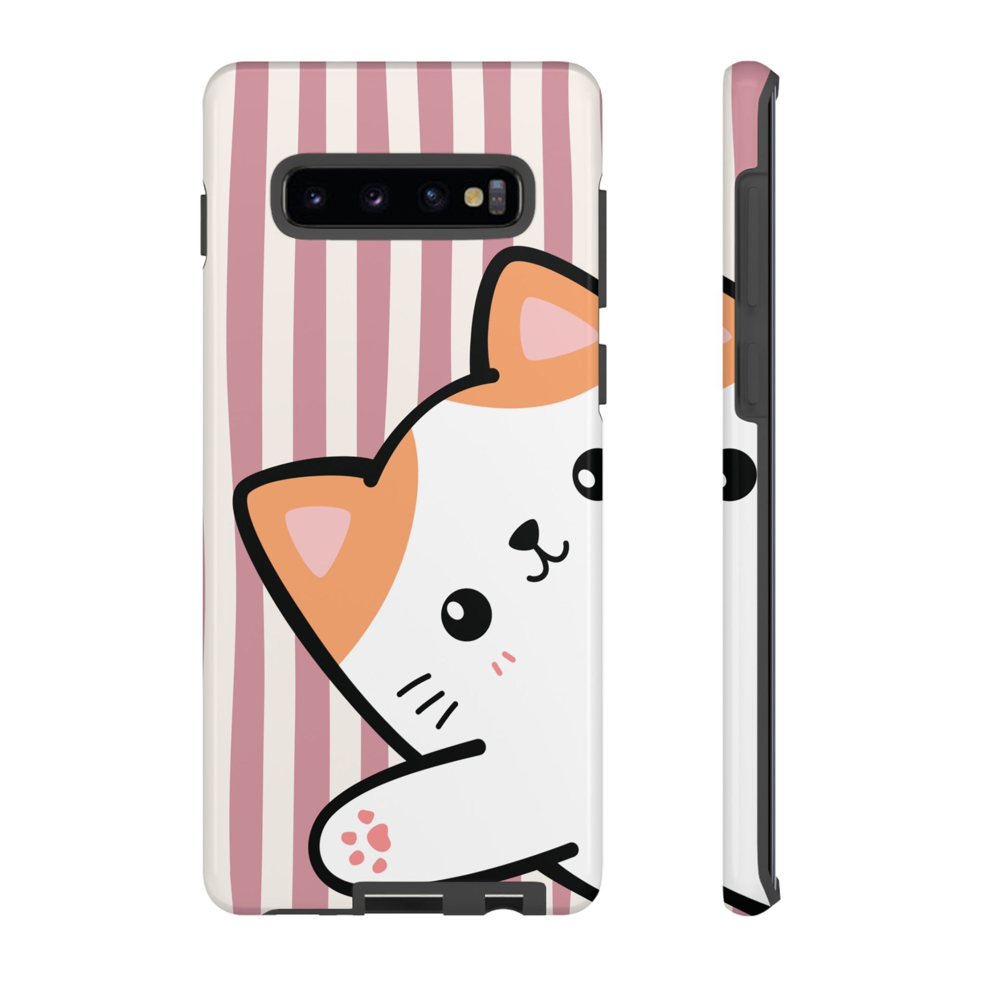 Playful Peakaboo Cat with Pink Stripe Pattern Phone Case - Pink Phone Case