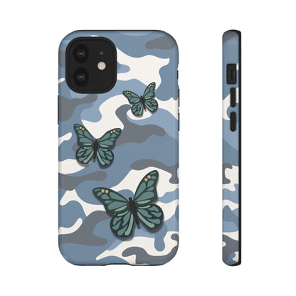 iPhone 12 Mini / Glossy Phone Case - Light Blue Butterfly Camo Phone Case