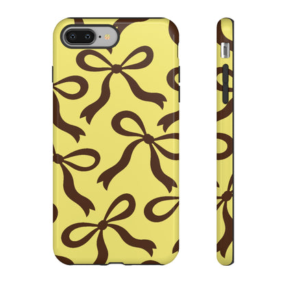 Bold Butter Yellow and Chocolate Brown Bow Pattern Phone Case - Yellow Phone Case - iPhone 8 Plus / Glossy