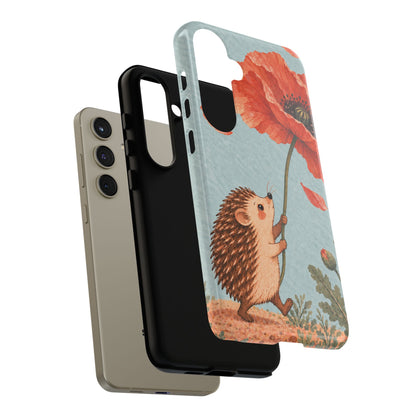 Whimsical Pale Blue Hedgehog and Poppy Phone Case - Blue Phone Case