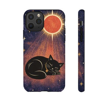 Whimsical Violet Celestial Black Cat Phone Case