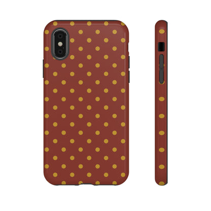 iPhone X / Glossy Phone Case - Trendy Brown & Mustard Dot Pattern Phone Case