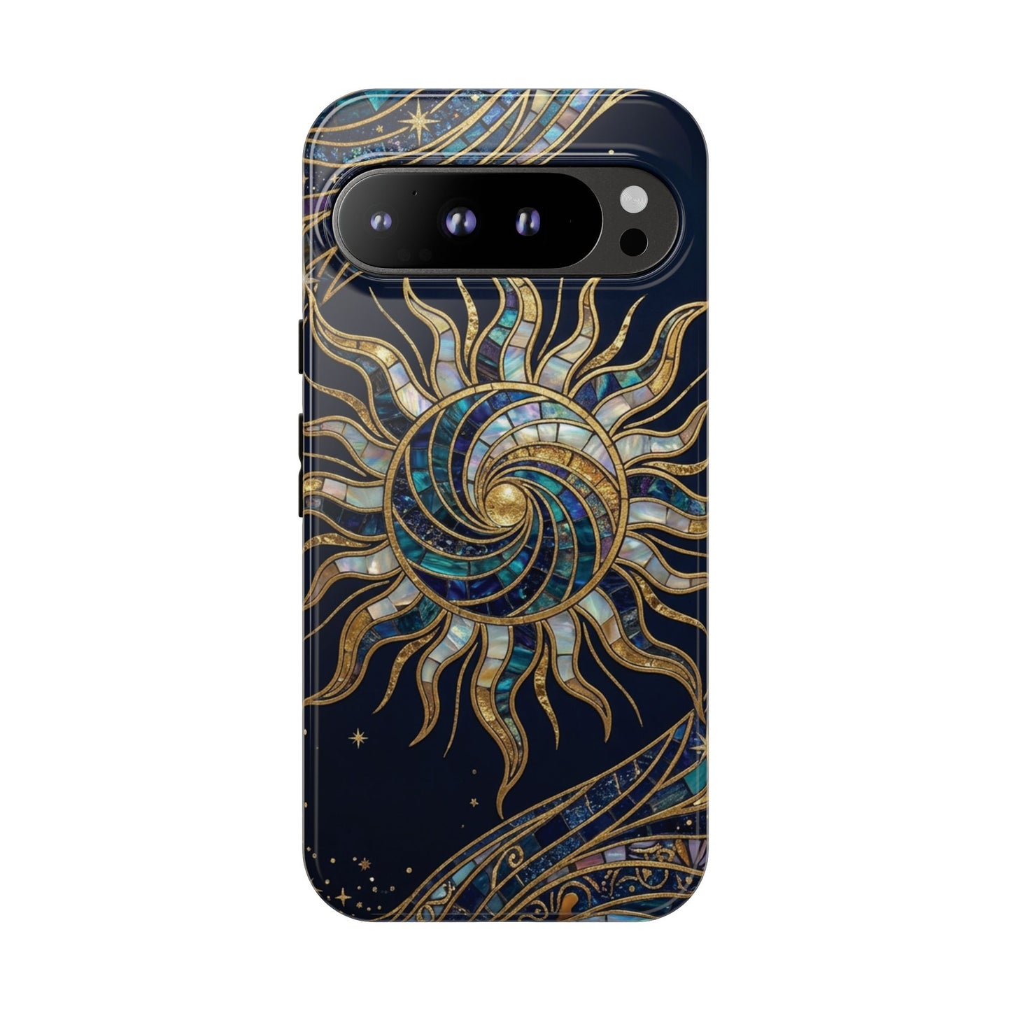 Elegant Navy & Gold Solar Spiral Phone Case
