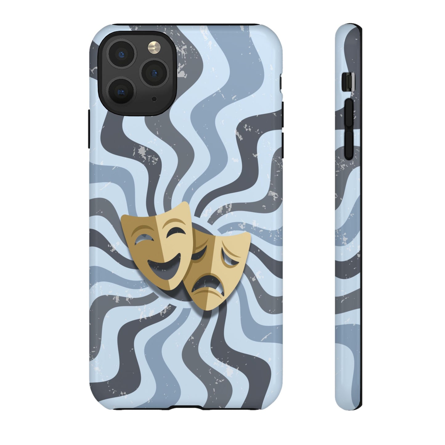 Comedy & Tragedy Masks – Blue Minimal Retro Wave Phone Case - Blue Phone Case - iPhone 11 Pro Max / Glossy