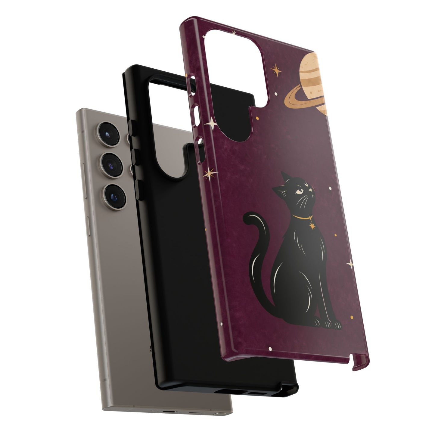 Whimsical Plum Celestial Black Cat Phone Case