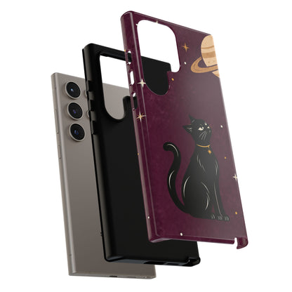 Whimsical Plum Celestial Black Cat Phone Case