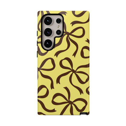 Bold Butter Yellow and Chocolate Brown Bow Pattern Phone Case