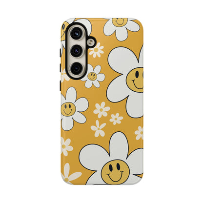 Fun Retro Daisy Pattern with Yellow Background Phone Case - Yellow Phone Case - Samsung Galaxy S24 Plus / Glossy