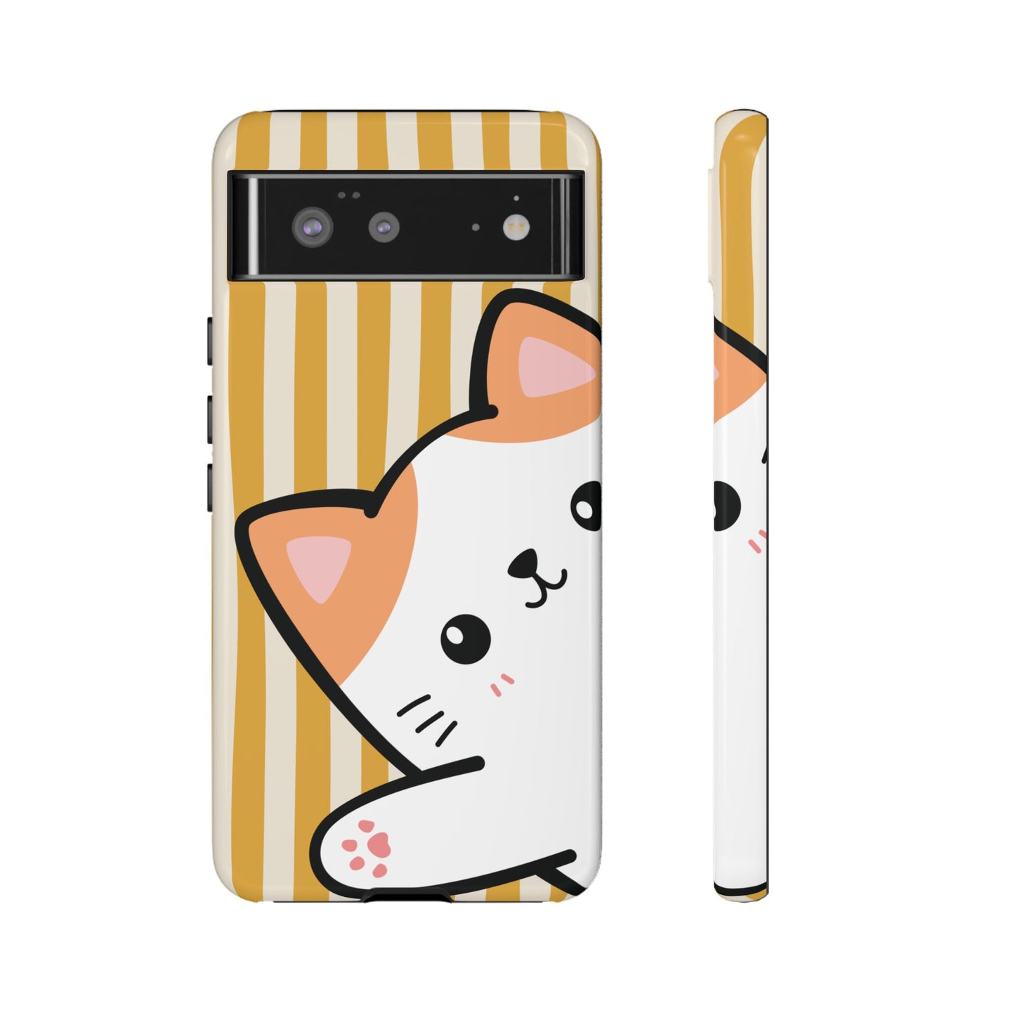 Google Pixel 6 / Glossy Phone Case - Peakaboo Cat with Yellow Stripe Pattern Phone Case