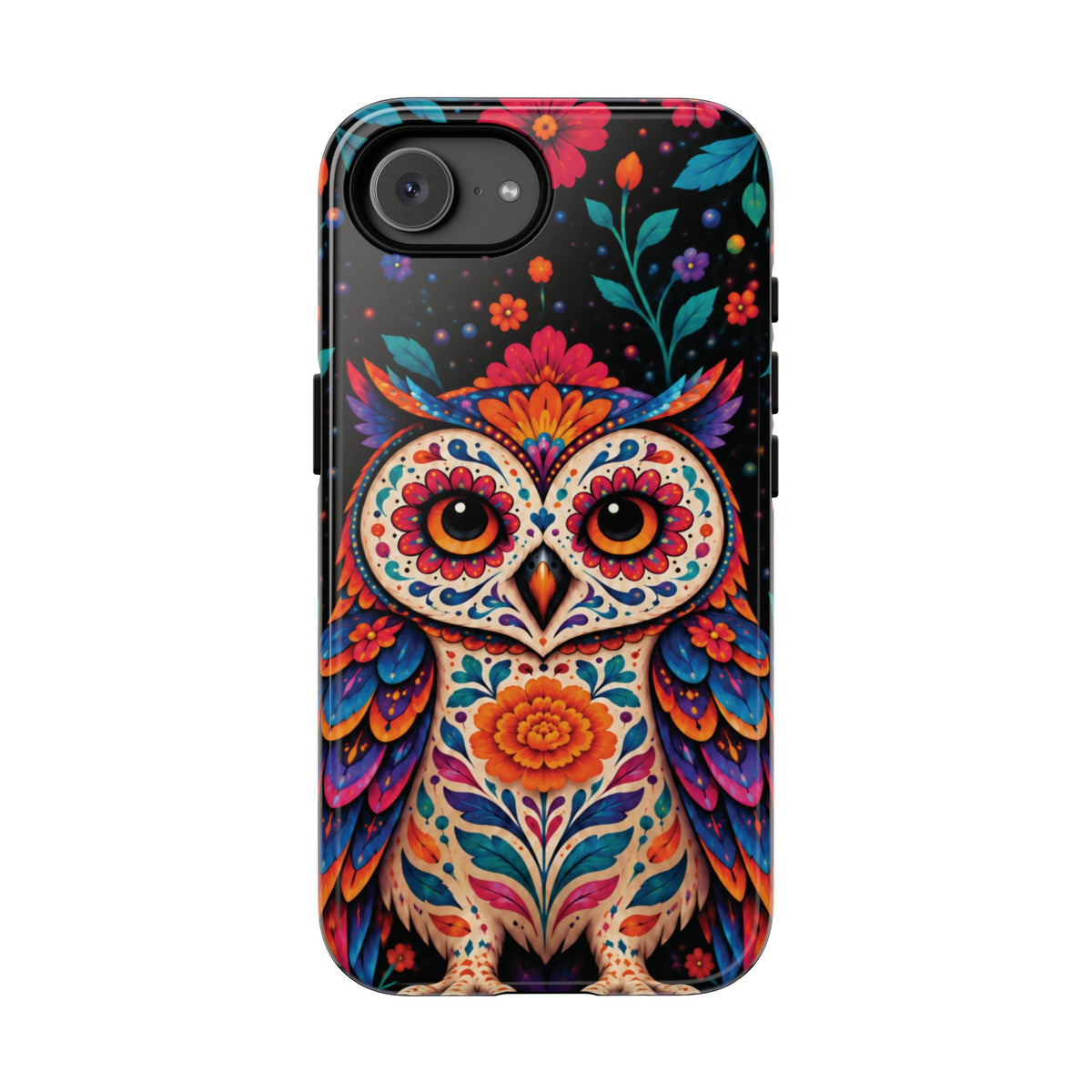 Vibrant Orange and Turquoise Calavera Owl Phone Case - Multicolor Phone Case - iPhone 17e / Glossy