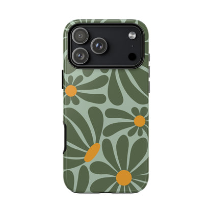 Retro Green Daisy Pattern Phone Case - Green Phone Case - iPhone 17 Pro Max / Glossy