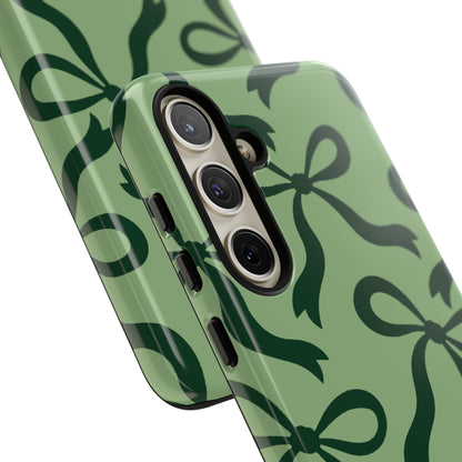Bold Sage Green and Forest Green Bow Pattern Phone Case - Green Phone Case