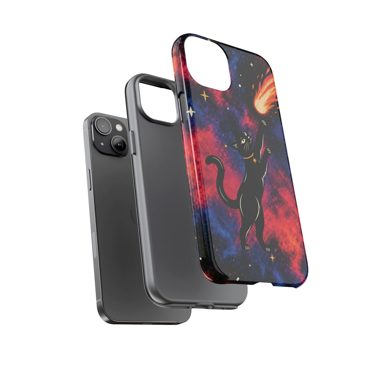 Whimsical Multicolour Celestial Black Cat Phone Case