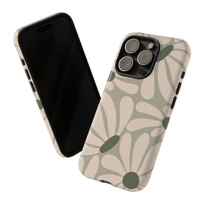 Retro Cream & Green Daisy Pattern Phone Case - White Phone Case