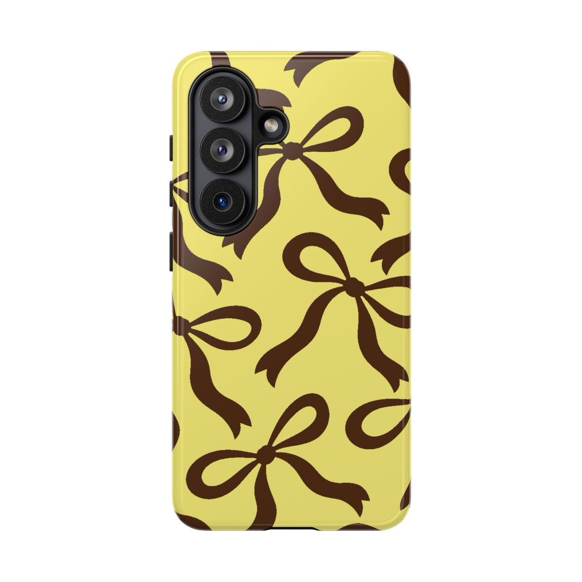 Bold Butter Yellow and Chocolate Brown Bow Pattern Phone Case - Yellow Phone Case - Samsung Galaxy S26 / Glossy