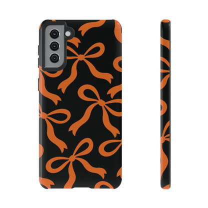 Bold Black and Burnt Orange Bow Pattern Phone Case - Black Phone Case - Samsung Galaxy S21 Plus / Glossy