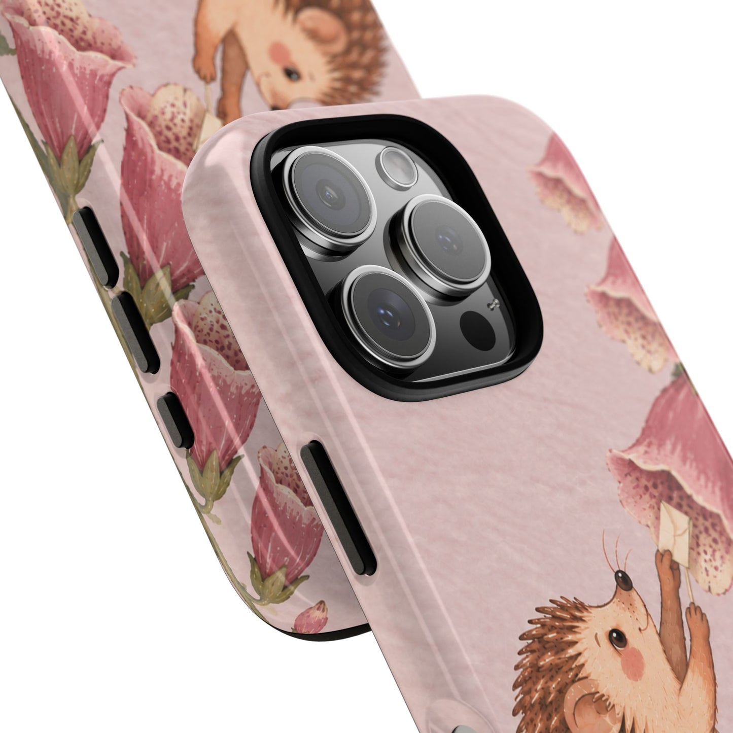 Whimsical Blush Pink Hedgehog and Foxglove Phone Case - Pink Phone Case