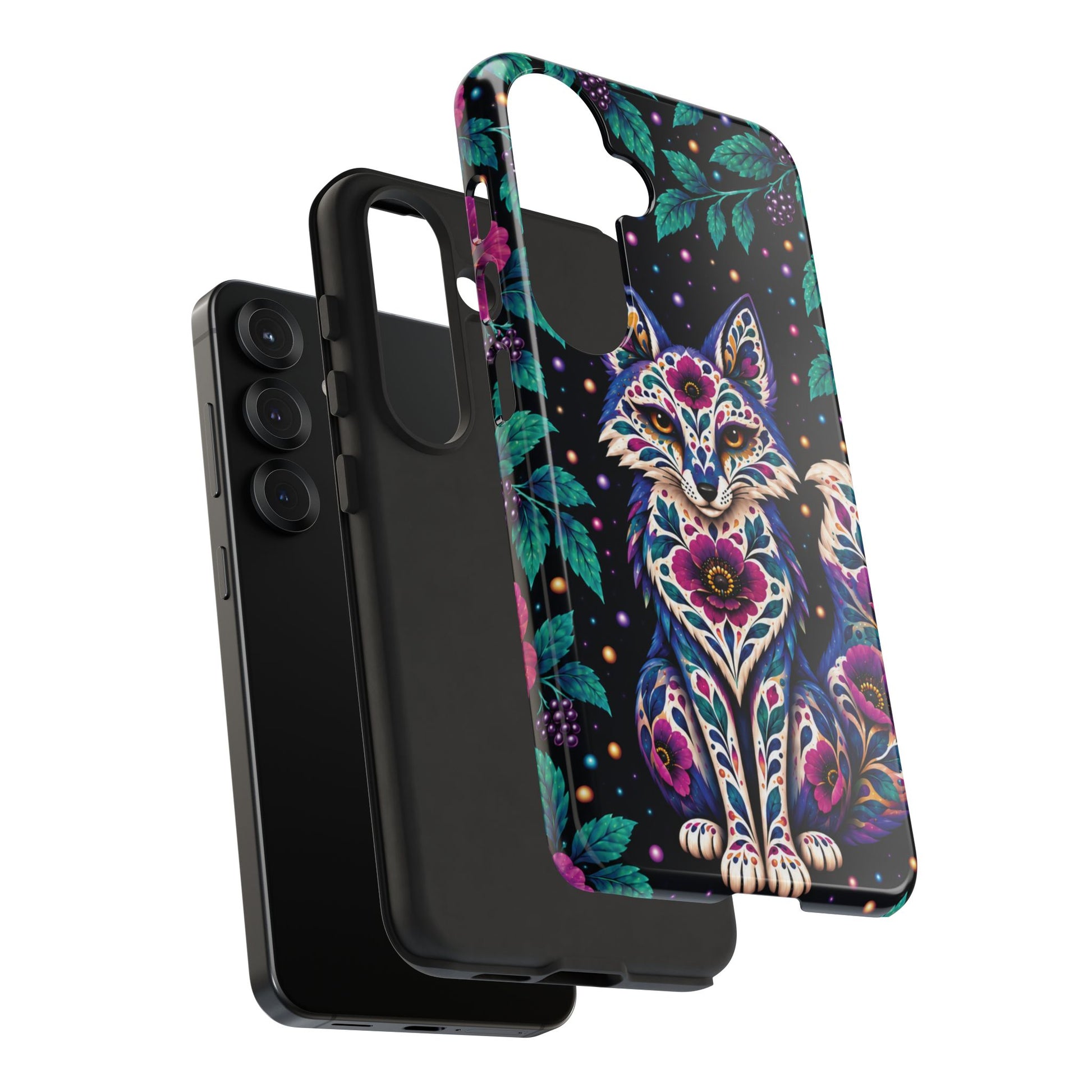 Vibrant Purple and Teal Calavera Fox Phone Case - Multicolor Phone Case