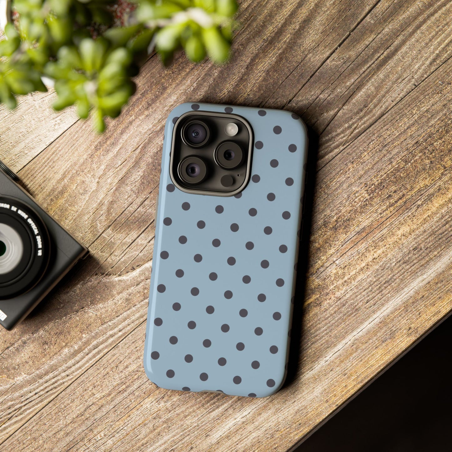 Light Blue with Dark Blue Dot Pattern Phone Case