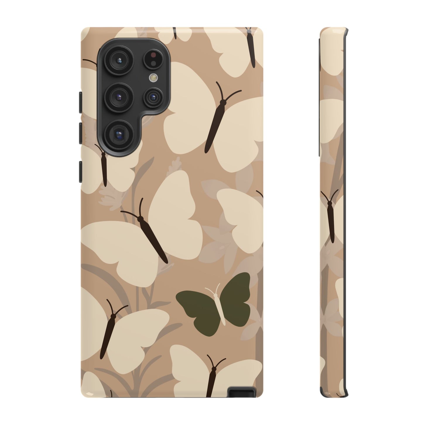 Samsung Galaxy S22 Ultra / Glossy Phone Case - Minimalist Beige Butterfly Pattern Phone Case