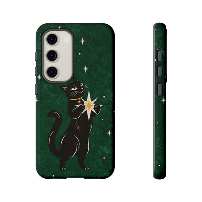 Forest Green Celestial Black Cat Phone Case - Green Phone Case - Samsung Galaxy S23 / Glossy