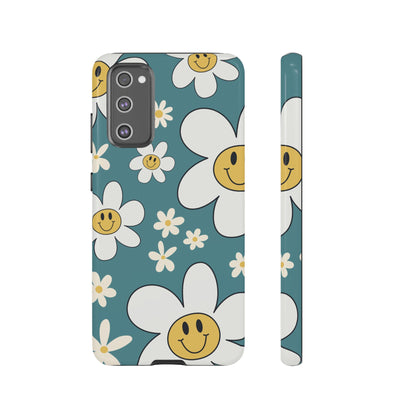 Fun Retro Daisy Pattern with Light Blue Background Phone Case - Blue Phone Case - Samsung Galaxy S20 FE / Glossy
