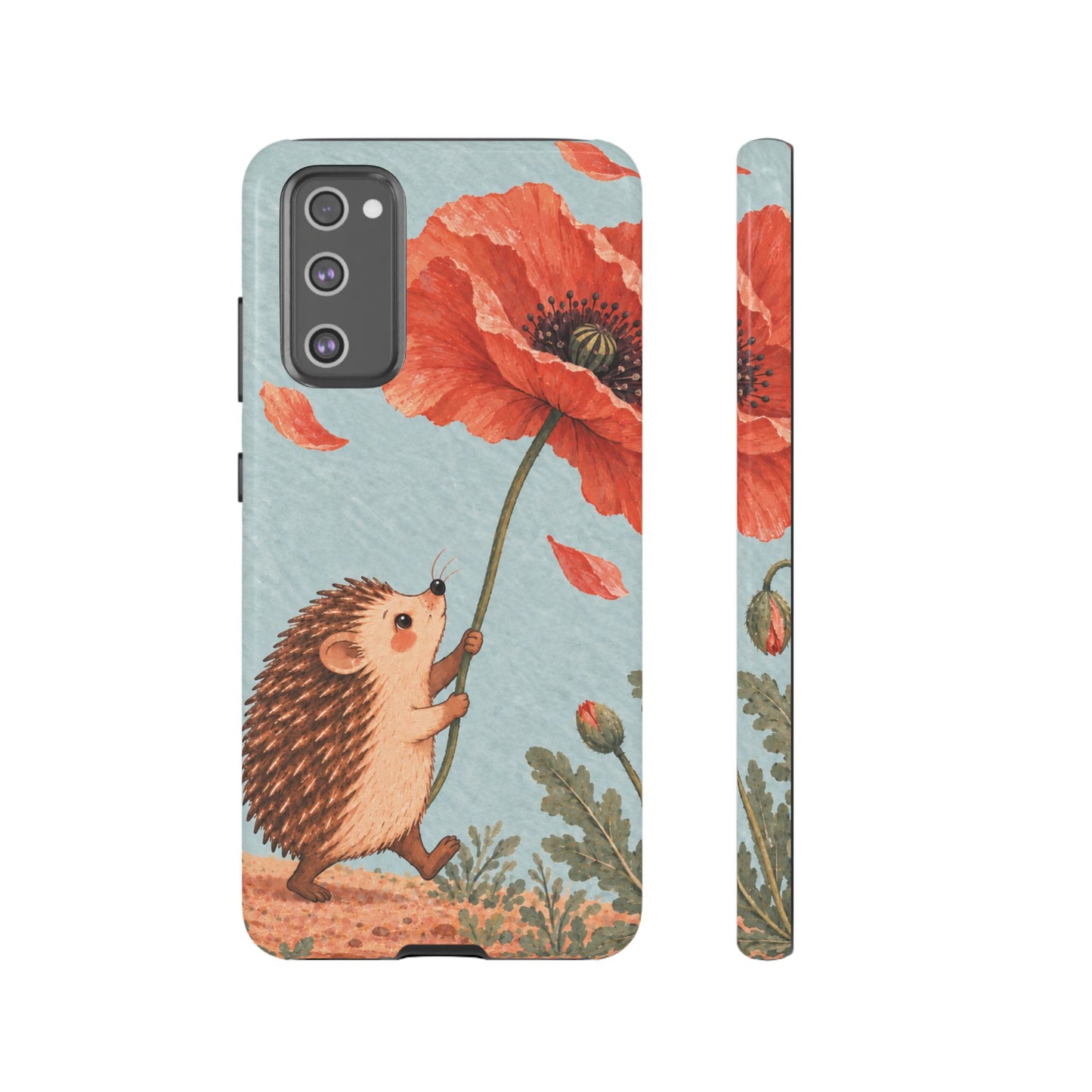 Whimsical Pale Blue Hedgehog and Poppy Phone Case - Blue Phone Case - Samsung Galaxy S20 FE / Glossy