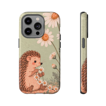 Whimsical Sage Green Hedgehog and Daisy Chain Phone Case - Green Phone Case - iPhone 14 Pro / Glossy