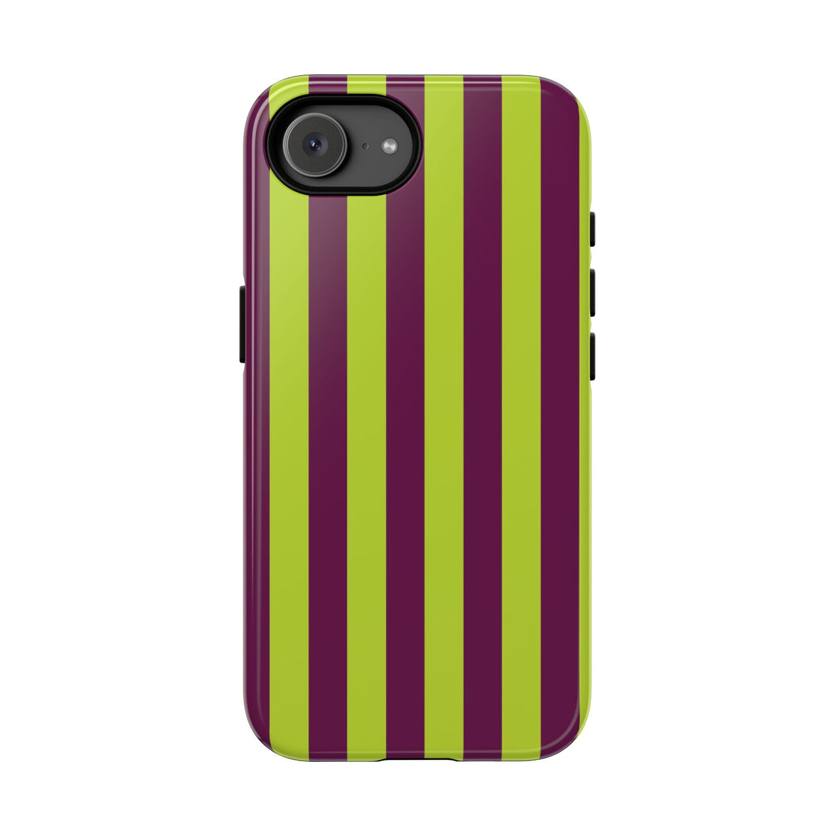 Trendy Neon Lime Green & Plum Stripe Pattern Phone Case - Green Phone Case - iPhone 17e / Glossy