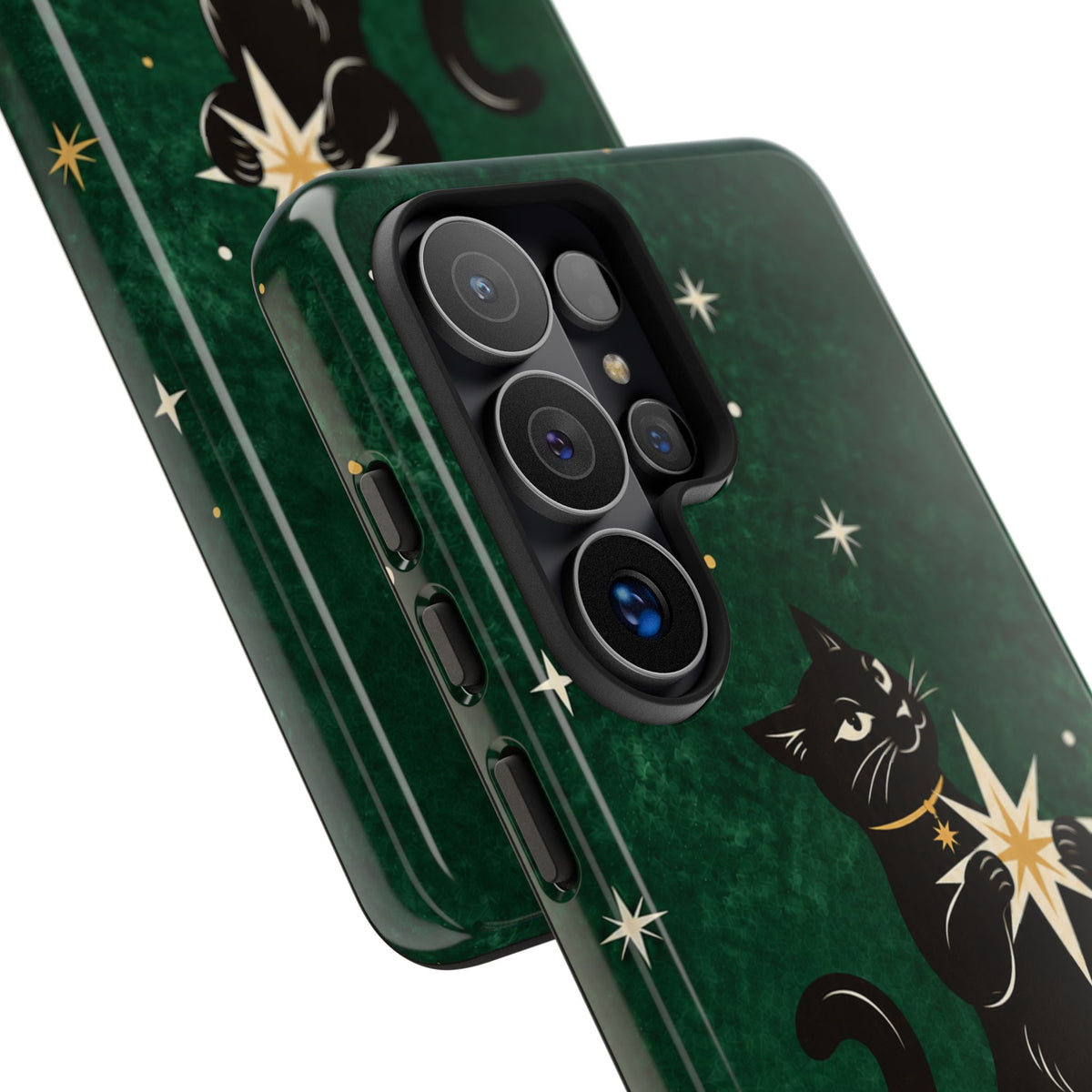 Forest Green Celestial Black Cat Phone Case - Green Phone Case