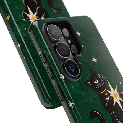 Forest Green Celestial Black Cat Phone Case - Green Phone Case