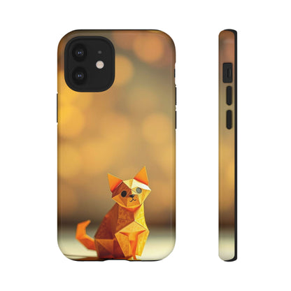 iPhone 12 Mini / Glossy Phone Case - Origami Cat Design Phone Case