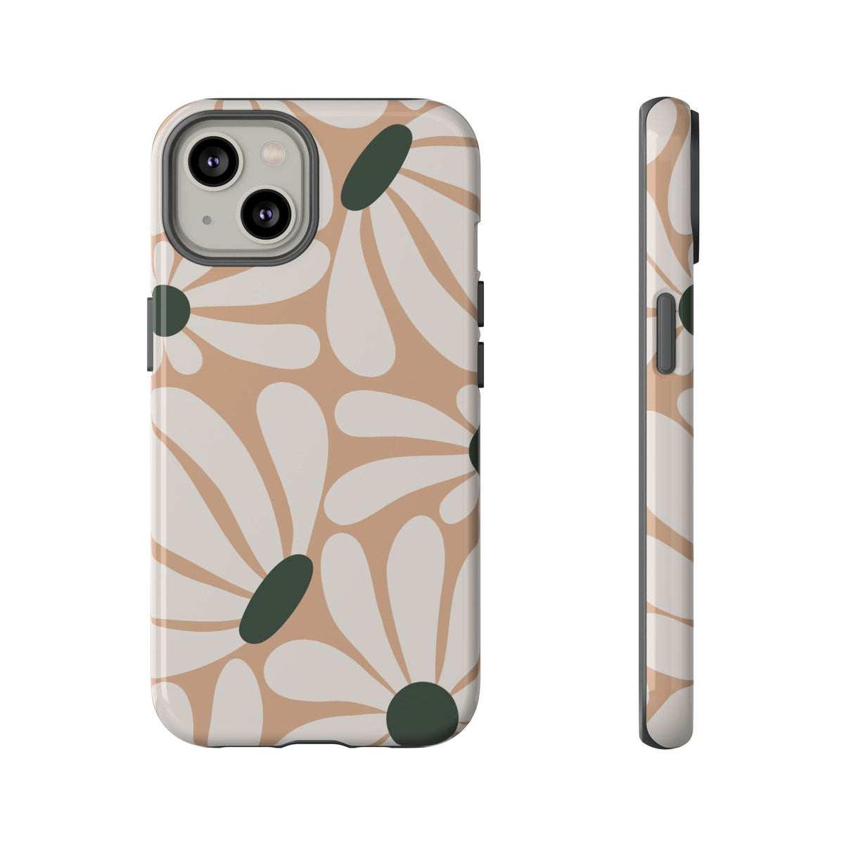 Retro Beige & White Daisy Pattern Phone Case - Beige Phone Case - iPhone 14 / Glossy