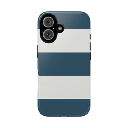 iPhone 16 / Glossy Phone Case - Blue & White Horizontal Stripe Pattern Phone Case