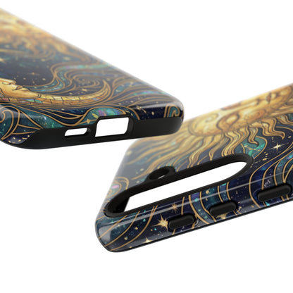 Elegant Teal & Gold Sun and Moon Phone Case