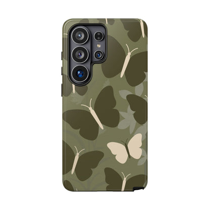 Minimalist Olive Green Butterfly Pattern Phone Case - Green Phone Case - Samsung Galaxy S26 Ultra / Glossy