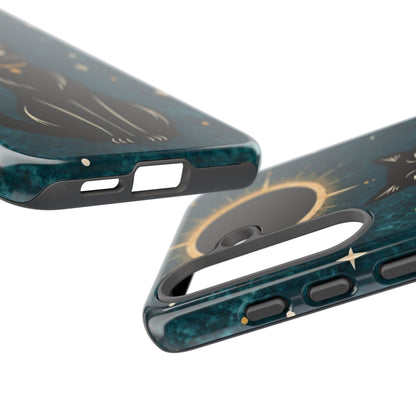 Whimsical Teal Celestial Black Cat Phone Case
