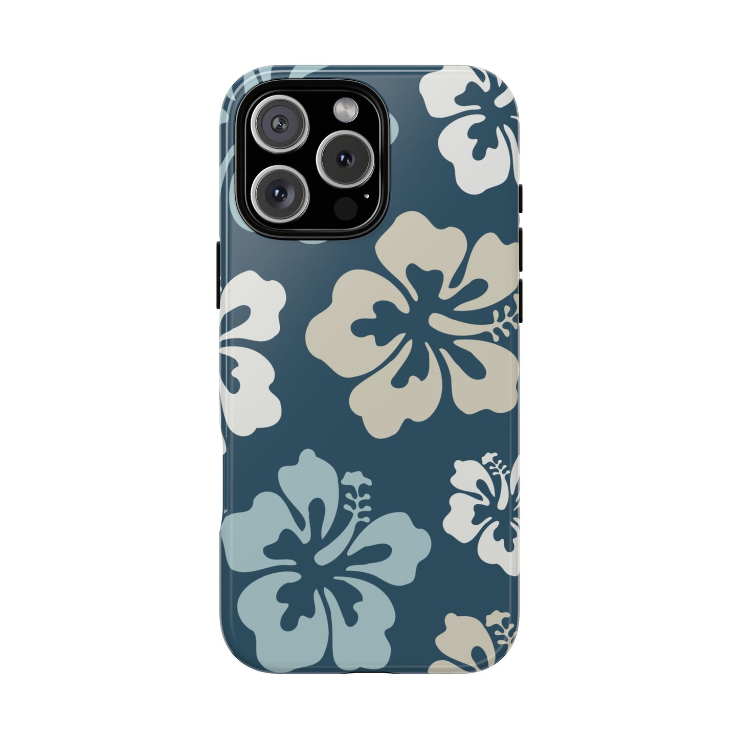 iPhone 16 Pro Max / Glossy Phone Case - ’Blue Hibiscus Retro Pattern #1’ Phone Case