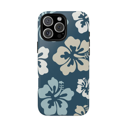 iPhone 16 Pro Max / Glossy Phone Case - ’Blue Hibiscus Retro Pattern #1’ Phone Case