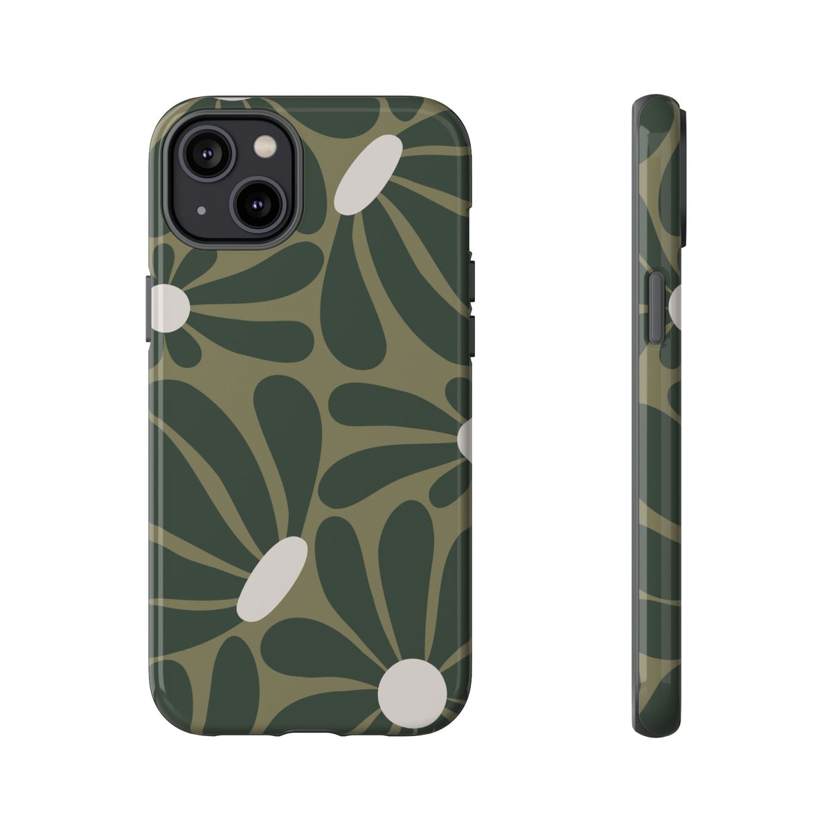 Retro Olive Green Daisy Pattern Phone Case - Green Phone Case - iPhone 14 Plus / Glossy