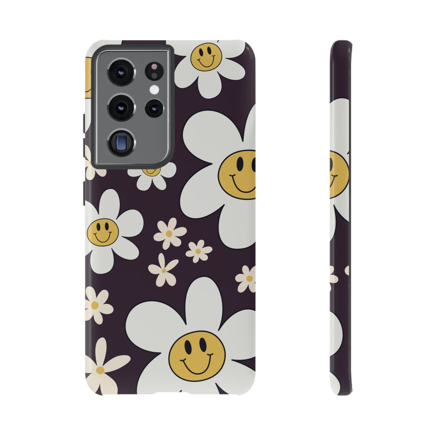 Samsung Galaxy S21 Ultra / Glossy Phone Case - Fun Retro Daisy Pattern with Purple Background Phone Case