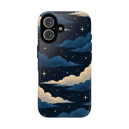Illustrated Navy Blue Clouds & Stars Phone Case