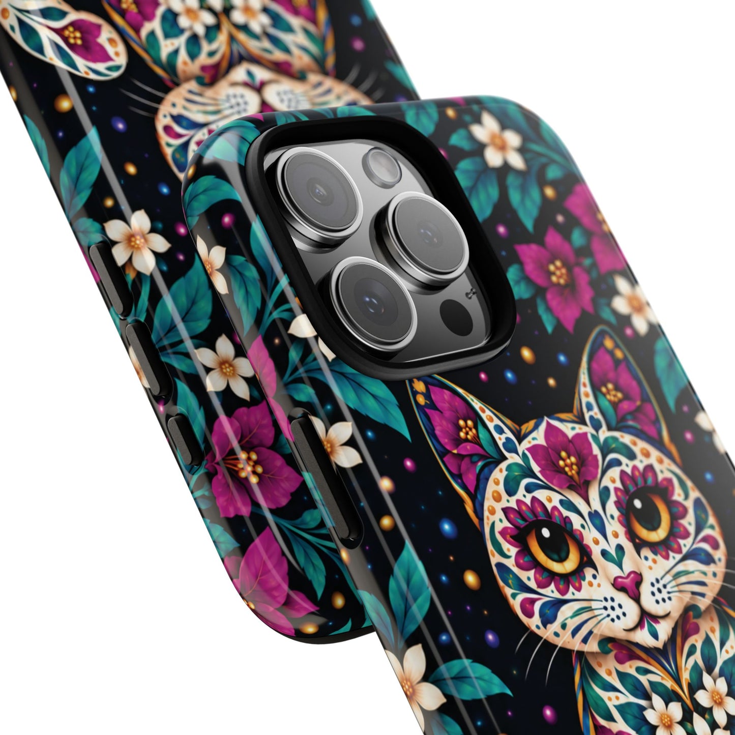 Vibrant Purple and Teal Calavera Cat Phone Case - Multicolor Phone Case