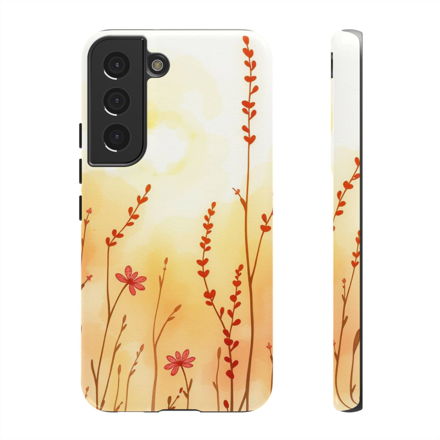 Samsung Galaxy S22 / Glossy Phone Case - Boho Chic Watercolour Wildflower Dusk Pattern Phone Case